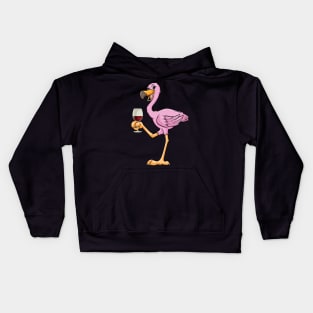 Beautiful flamingo is drinking a glass of wine Kids Hoodie